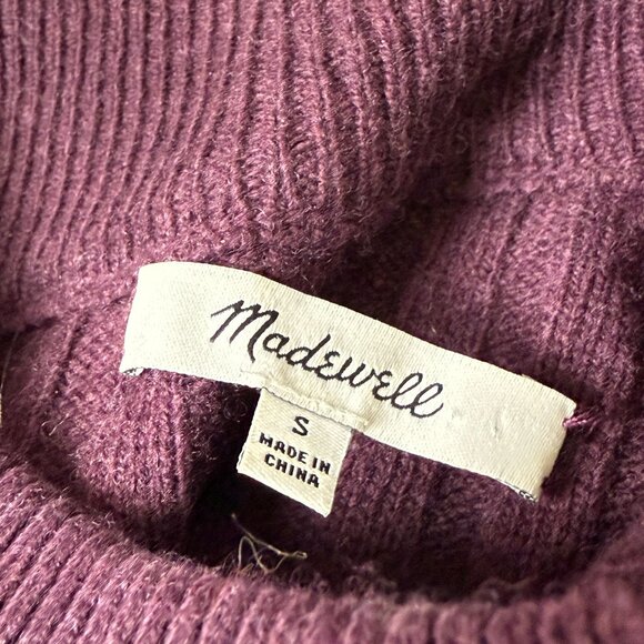 Madewell Wool Cropped Sweater Sz Small Mock Neck Long Sleeve Ribbed Maroon - Picture 2 of 7